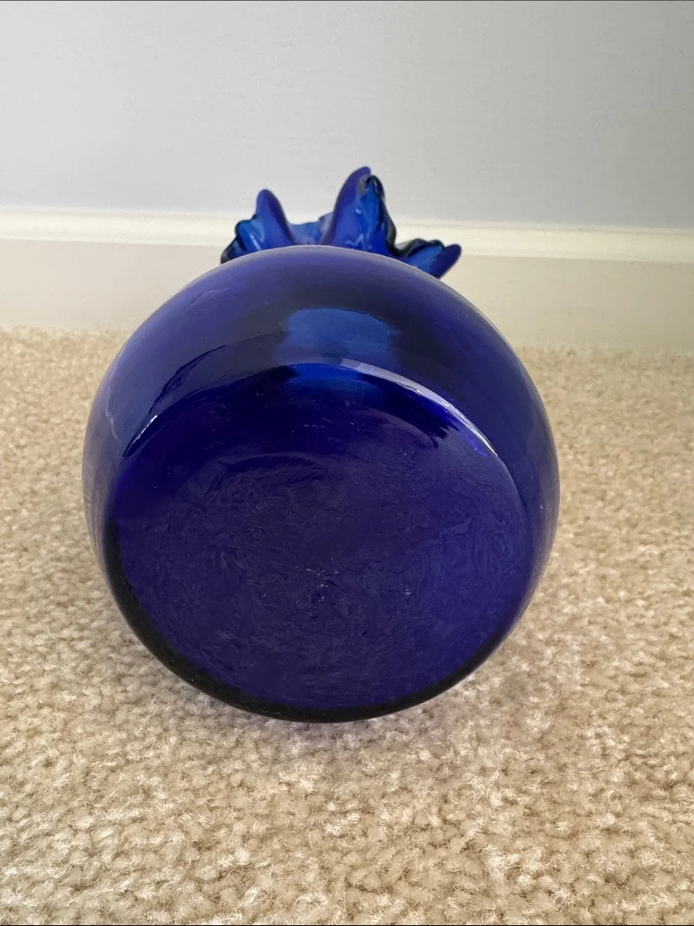 Cobalt Blue Ruffled Glass Vase -